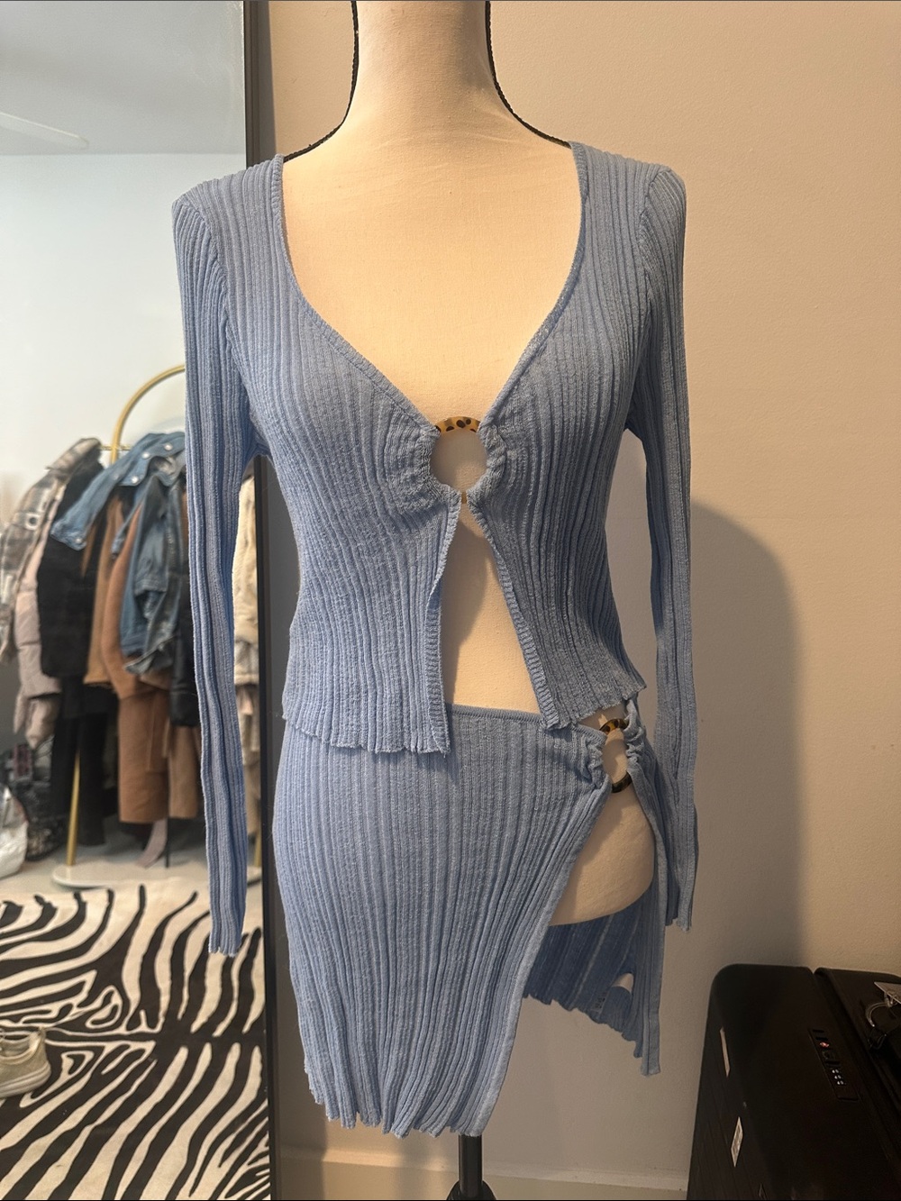Lspace Light Blue Ribbed Two-Piece Knit Set S